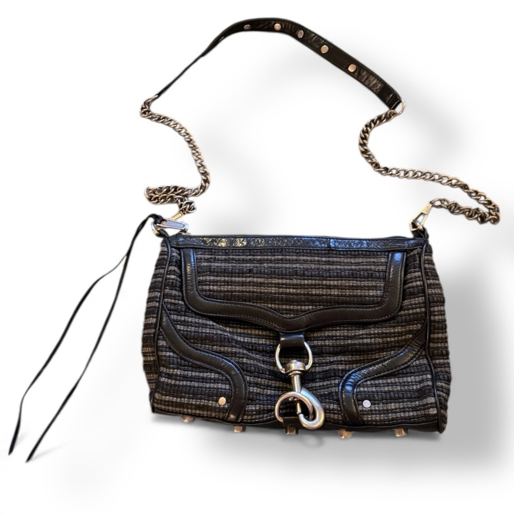 Rebecca Minkoff Mac Bombe Black Grey Tweed Crossbody Shoulder Bag / Clutch - Picture 2 of 10